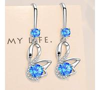 YXWYXWA Jewelry for Women Silver Earrings, 925 Sterling Silver Woman Fashion Jewelry Blue Pink Crystal Zircon Swan Long Tassel Hook Earrings Women's Jewelry