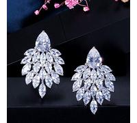 YXWYXWA Jewelry Noble White Cubic Zirconia Paved Long Big Green Earrings for Women