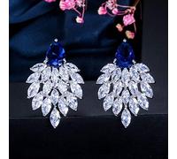 YXWYXWA Jewelry Noble White Cubic Zirconia Paved Long Big Green Earrings for Women
