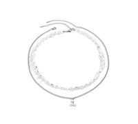 YXWYXWA Layered Pearl Curb Chain Necklace for Men, Silver Titanium And Lobster Claw Clasp Trendy Jewelry