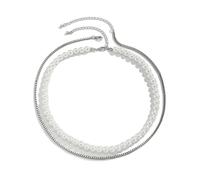 YXWYXWA Layered Silver And Pearl Necklace with Lobster Claw Clasp for Men Jewelry