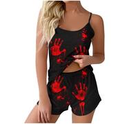 YXWYXWA Piajama Set for Women Bloody Spaghetti Sleep Abbigliamento Sonno Blood Spruzzo Leggero 2 Pezzi Short Set