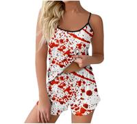 YXWYXWA Piajama Set for Women Bloody Spaghetti Sleep Abbigliamento Sonno Blood Spruzzo Leggero 2 Pezzi Short Set