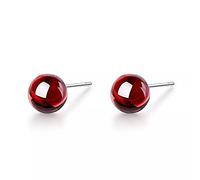 YXWYXWA Round Natural Garnet Stone Earrings for Women Silver Needle Jewelry