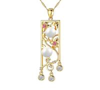YXWYXWA Silver 925 Necklace, Long Chain Necklace for Women Flower And Pearls with Round Cubic Zirconia Pendant Jewelry