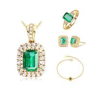 YXWYXWA Silver 925 Set di Gioielli Donne con Gemme smeraldi Collana a Sospensione Braccialetti ad Anello per Charm Lady Wedding Regalo