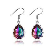 YXWYXWA Silver Color Pear Shape Drop Earring for Women Flower Setting Gorgeous Dance Party Lady Accessories Gift
