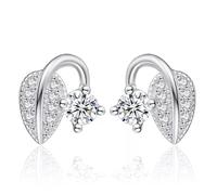 YXWYXWA Silver Needle Plant Leaf Shiny Crystal Stud Earrings for Women Female Jewelry Christmas Anti-Allergy