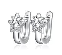 YXWYXWA Silver Star Stud Earrings for Women Shiny Crystal Anti-Allergy Jewelry Gifts