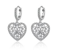 YXWYXWA Sterling Silver Heart Shape Crystal Drop Earrings for Women