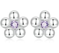 YXWYXWA Sterling Silver Jewelry,925 Silver Sterling Crystal Flower Ear Studs Platinum Plated Women Flower Opal Stud Earring Ladies Rhodium Plated Hypoallergenic Jewelry Big Gemstone Earrings