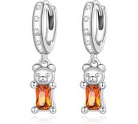 YXWYXWA Sterling Silver Jewelry,925 Sterling Silver Orange Bear Ear Buckles Drop Earing Zircon Earrings for Women Quality Anniversary Jewelry