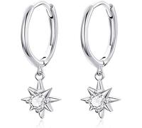 YXWYXWA Sterling Silver Jewelry,Hoop Earrings with Charm Genuine 925 Sterling Silver Bright Stars Earings for Women Fashion Jewelry