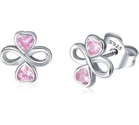 YXWYXWA Sterling Silver Jewelry,Real 925 Sterling Silver Infinite Love Pink Heart Small Stud Earrings for Women Authentic Silver Jewelry