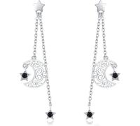 YXWYXWA Sterling Silver Jewelry,Trendy New 925 Sterling Silver Star And Moon Long Chain Drop Earrings for Women Black CZ Sterling Silver Jewelry