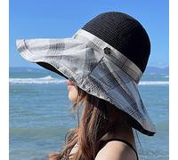 YXWYXWA Summer Large Brim Foldable Beach Hat Plaid s for Women Hollowed out Dome Top Sun Visor cap Ladies Floppy Sunhat