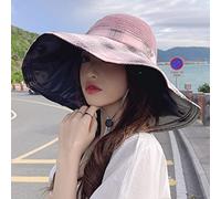 YXWYXWA Summer Large Brim Foldable Beach Hat Plaid Sun Hats for Women Hollowed out Dome Top Sun Visor cap Ladies Floppy Sunhat