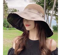 YXWYXWA Summer Large Brim Foldable Beach Hat Plaid Sun Hats for Women Hollowed out Dome Top Sun Visor cap Ladies Floppy Sunhat