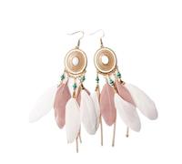 YXWYXWA Vintage Ethnic Style Feather Earrings u2013Oval Two-Tone Bohemian Tassel Feather Earrings,Exaggerated Large Statement Feather Curved Needle Earrings