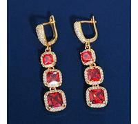 YXWYXWA Yellow Color Square Cubic Zirconia Women Long Dangling Drop Earring with Blue Green Red Crystal