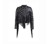 YXYECEIPENO Giacca Da Moto In Pelle PU Da Donna Giubbotto Biker Con Zip E Frange Dettagli Rivetti, Orlo Sfrangiato Adatto for La Primavera E L'autunno (Color : Black, Size : M)