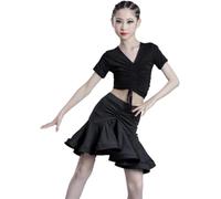 YXYjLb Abito Da Ballo Latino For Ragazza, Set Top + Gonna, Manica Corta In Seta Di Latte Concorso For Sala Da Ballo Abbigliamento Da Ballo Festa Serale Spettacolo Teatrale Costumi Di Pratica(F,130)