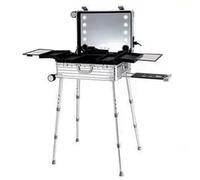 YXZQLOZ Custodia per Il Trucco Rotante con Specchio Luminoso a LED e Bluetooth, Tavolo da Treno con Serratura, organizzatore cosmetico (Silver)