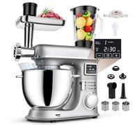 YXZYFPP Robot da Cucina Elettrico da 8 Litri con Display a LED, 6 velocità, Testa inclinabile, Ciotola in Acciaio Inox, tritacarne, Gancio impastatore, Frusta, Accessorio per Pasta. (Silver)