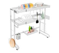YyanLAK Scolapiatti a 2 Piani Sopra Il Lavandino, Organizer Espandibile In Acciaio Inossidabile 304 Per Conservare Le Spezie E Utensili Da Cucina, 29 x 78 Cm