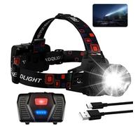 YYAQZD Frontale LED Ricaricabile USB-C, Super Luminosa 100000 Lumen 5 Modalità Lampa Frontale con Sensore, 9000mAh IP65 Impermeabile Lampada a Testa Regolabile per Corsa Outdoor Campeggio