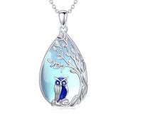 YYB Collana con gufo in pietra di luna e gufo, collana da donna con albero della vita, gioielli placcati in oro bianco 18 carati, regalo per la festa della mamma, regalo di compleanno per figlia e