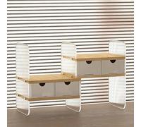 YYBHKHBY Organizer Da Scrivania Espandibile,Organizer Da Scrivania Per Libri,Scaffale Espositivo Regolabile in Legno Con Pannello Laterale in Acrilico,Scaffale Da Ufficio,Wood grain,48x31x20cm