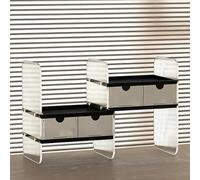 YYBHKHBY Organizer Da Scrivania Espandibile,Organizer Da Scrivania Per Libri,Scaffale Espositivo Regolabile in Legno Con Pannello Laterale in Acrilico,Scaffale Da Ufficio,Nero,48x31x20cm