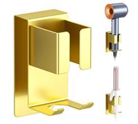 YYBO Porta Piastra per Capelli, Porta Phon da Muro, Supporto phon da Parete, porta Asciugacapelli Adatto per Piastre e Arricciacapelli, Oro