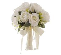 YYBS Bouquet da Sposa, Bianco Artificiale Finto Fiore Rosa Sposa, Bouquet da Sposa Rose Artificiali, Damigella d'Onore Bouquet, Adatto per Matrimoni, Feste