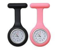 YYCLIPY 2 orologi da taschino in silicone per infermieri, personale medico, con spilla, design per controllo delle infezioni, per personale medico, infermieri, medici paramedici (nero + rosa), Nero