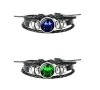 YYDPYZBD Bracciale 2 Pcs 12 Constellation Segno Zodiacale Punk A Cupola In Vetro Pelle Nera-gemelli-luminosi