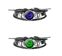 YYDPYZBD Bracciale 2 Pcs 12 Constellation Segno Zodiacale Punk A Cupola In Vetro Pelle Nera-pesci-luminosi
