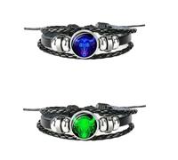 YYDPYZBD Bracciale 2 Pcs 12 Constellation Segno Zodiacale Punk A Cupola In Vetro Pelle Nera-toro-luminoso