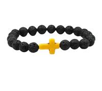 YYDPYZBD Bracciale 2pcs Natural Stone Cross Beaded Strand Uomini Donne Preghiera Fitness Catena Coppia Regali-Giallo