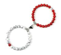 YYDPYZBD Bracciale per Perle da 2 Pezzi Set Amanti La Distanza di Pietra Naturale Coppia Braccialetti Regalo Amicizia-Bianco-Rosso
