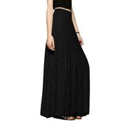 YYDPYZBD Gonne Lunghe da Spiaggia Maxi Pieghettate A Vita Alta Elastiche in Pizzo Floreale Donna-Nero-XL