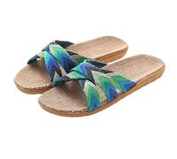 YYDPYZBD Sandali da donna Pantofole Di Lino Per Donne A Casa Coppia Indoor Silenziosi Non Slittati-blu-40-41