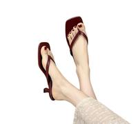 YYDPYZBD Sandali da Donna Spiaggia Casual Infradito con Punta Quadrata Donna, Tacchi A Spillo Estivi-borgogna-38