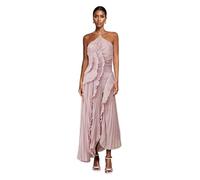 YYDSTYLE Abito da donna con scollo all'americana, senza maniche, a balze, lungo, a pieghe, irregolare, a trapezio, rosa, L