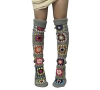 YYDSTYLE All'uncinetto Coscia Calze Nonna Piazza Sopra il Ginocchio Alto Retro Maglia Calza Colorata Scaldamuscoli, grigio, Taglia unica