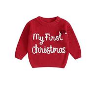 YYDSTYLE Bambino Bambino Ragazza Maglione di Natale Lettera Ricamo Pullover Felpa Maglieria Infantile Autunno Inverno Vestiti, Rosso, 3-6 Mesi