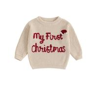 YYDSTYLE Bambino Bambino Ragazza Maglione di Natale Lettera Ricamo Pullover Felpa Maglieria Infantile Autunno Inverno Vestiti, Bianco latte, 12 mesi