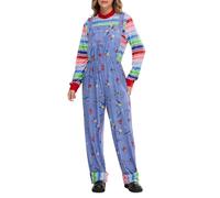 YYDSTYLE Costume da Chucky da diavolo, da donna, per Halloween, cosplay, a maniche lunghe, tuta finta a due pezzi, a righe, per Halloween, gioco per bambini, costume da Chucky per adulti (blu, XXL)
