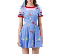 YYDSTYLE Costume da Chucky per Halloween, da donna, bambola raccapricciante killer, a maniche corte, con top arcobaleno (blu, M)
